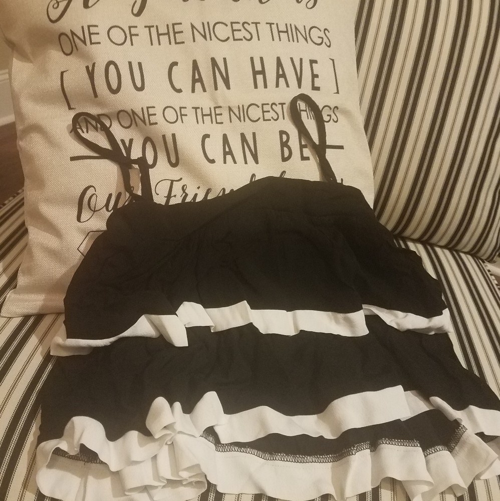 Black and white ruffle cami.  Crop. Size M